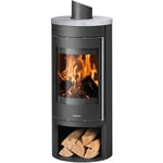 JUSTUS Poêle à bois Mino 2.0 Acier Noir - Dessus Pierre Ollaire, Porte Fonte - 5,5 kW