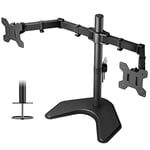 BONTEC Double Twin Arm Desk Mount for 13-27 inch LCD LED Monitor Screens, Ergonomic Tilt, Swivel & Rotate Dual Monitor Stand, VESA Dimensions: 75x75-100x100mm