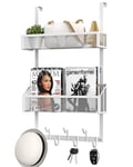 Anfeichen Over The Door Hooks Organizer, Waterproof Hanger Towel Rack with 7 Hooks and 2 Mesh Baskets, Over Door Organizer for Barthroom Kitchen (White)