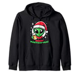 Christmas Funny Alien Santa Beer Merry Martian-mas Zip Hoodie