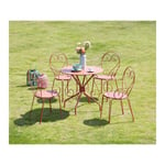 Vente-unique.com Salle à manger de jardin en métal façon fer forgé: une table et 4 fauteuils empilables - Terracotta - GUERMANTES de MYLIA