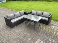 Wicker PE Rattan Garden Dining Set Outdoor Furniture Sofa with Patio Dining Table Dark Grey Mixed