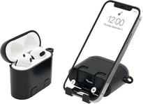 AirStand - Boitier AirPods 3 avec Support de téléphone Invisible, Compatible avec Les AirPods séries 3, Coque Antichoc en Protection complète avec Mousqueton Porte-clés (Noir)