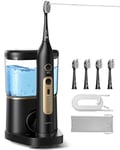 AGPTEK Toothbrush with Water Flosser Combo, 2 in 1 Waterproof Toothbrush Flossing with Adjustable 5 Modes Water Pressure, Smart 2-Minute Timer, 500ml Large Water Tank, for Teeth, Gums, Braces, Black