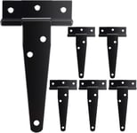 6 Pcs Charnière en T Robuste Noir Antirouille avec Vis de Charnière de Porte, Charnière de Portail en Bois de Jardin, Charnière de Porte Extérieure Durable, DIY Hangar Porte, Fenêtre, Garage