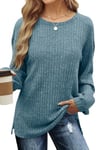 Aokosor Jumpers for Women Oversized Ladies Sweatshirts Crewneck Long Sleeve Tops Basic Side Split Tunic Tops Blue Size 18-20