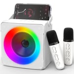 Ankuka Karaoke Machine with 2 Wireless Microphones, Portable Bluetooth Karaoke Speaker for Adults Kids,Singing Machine with Dynamic Lights, for Girls Boys Home Party (White)