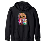 Kiwi Bird Drinking Bubble Tea Japanese Kimono Zip Hoodie