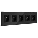 BSEED Quintuple Prise Murale avec 2 Ports USB,16A Prise de Courant Alternatif avec Panneau en Verre,Multiprise Murale Max 2.1A,Convient au Smartphone, à la Tablette (5 Prise avec 2 Ports USB,Noir)