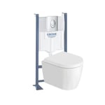 Pack WC suspendu sans bride compact DURAVIT Me by Starck + bâti support GROHE Rapid SL Projet + abattant + plaque chromé