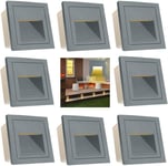 Arote 3W Lot De 8 Applique Murale Carrée Led Encastrable Blanc Chaud Ip65 Étanche 3000K Éclairage D'Escalier Extérieur, Eclairag