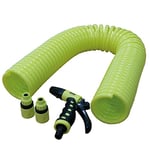 Amig - Tuyau | Type Hélicoïdal En Spirale | 15 m | Comprend 4 Accessoires | Avec Pistolet Pulvérisateur, Adaptateur De Robinet Et 2 Raccords Rapides | Caoutchouc Eva | Vert Pistache