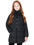 maoo garden Girls Winter Long Puffer Lightweight Coat Thick Padded Soft Fleece Jacket with Hood (Veste polaire épaisse et rembourrée avec capuche) 817 Noir 11-12Y