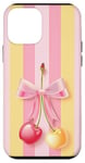 Coque pour iPhone 12 mini Jaune moderne rayé rose cerise noeud coquette mignon doux