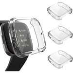 3-pack skärmskydd kompatibel med Fitbit Versa 2-fodral, ultratunt, smalt, mjukt TPU-skyddsfodral, heltäckande stötfångarskydd för Fitbit Versa