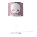 Paco Home Lampe À Poser Chambre Enfant Abat-Jour Tissu Lampe Chevet Ronde Chambre Bébé Lune Étoiles E14