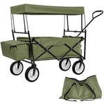 tectake® Chariot de Transport Pliable Chariot à roulettes de Jardin Remorque à Main Charrette à Bras Capacité Max. 80 kg avec Toit Amovible + Sac de Rangement pour Courses Plage Pêche Camping - Vert