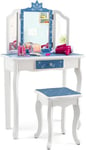 Ensemble de Coiffeuse et Tabouret pour Enfants Miroir Rabattable Tiroir Unique Plateau Amovible Bureau de Maquillage