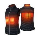 CONQUECO Gilet chauffant Femme, avec batterie de 10000 mAh, chargement USB, veste en duvet, vêtements pour l'extérieur (FR/ES, Alpha/lettres, TG, Taille normale, Taille normale, Noir (femme))