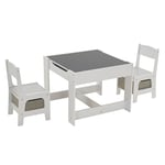 LEADZM Bureau Enfant, Table Enfant avec 2 Chaise 3PCS, Table Dessin Enfant avec Espace de Rangement Bois (Gris)