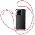 KetteTech Collier pour Xiaomi 13T/13T Pro Coque, Étui pour Téléphone avec Cordon Transparente TPU Bumper Lanyard Case Tour de Cou Chaîne Cordon Lanière Housse Etui - Or Rose