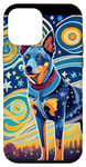 Coque pour iPhone 12 mini Chien de bétail bleu à talons dans le style de l'art de chien de nuit étoilée