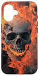 Coque pour iPhone 16 Crâne de feu en métal enveloppé de flammes fumées