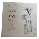 White Cotton Cards bd61-80 Carte d'anniversaire Faite Main pour 80e Anniversaire Motif Pissenlit et Phrase en Anglais Happy Birthday to a Lovely Mum 80 Blanc