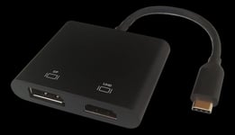 USB-C MST HUB, 2x 4K/60Hz, HDMI + DP, svart, 0,1m