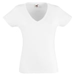 Fruit of the Loom Womens Ladies Lady-Fit Valueweight V-Neck Short Sleeve T-Shirt (White) - Size 2XL