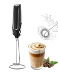 Mousseur à Lait Électrique pour Café/Cappuccino, Milk Frother with Stand, Mélangeur de Boissons à Piles avec Fouet et Support en Acier Inoxydable