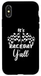 Coque pour iPhone X/XS Dirt Track Racing Raceday Y'all Drapeau à carreaux Citation Racing