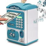 Bank för barnMoney Bank Machine med fingeravtryck& lösenordskod MiniATM Bank Coin Can Electronic Money Saving Box Toy Födelsedag Julgåvor(Blå)