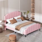 Lit double capitonné 140 x 200 cm - lit velours 2 places, Cadre de lit en bois mdf, Sommier à lattes inclus - Rose