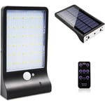 Lampe Solaire Exterieur 48 led Détecteur de Mouvement Lumière Dimmable avec Télécommande Sans Fil Étanche Lampe Solaire pour Porte Couloir Patio Noir