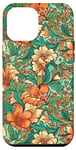 Coque pour iPhone 14 Plus Boho Orange Vert Fleurs Motif Floral N2