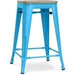 Tabouret de bar design industriel - bois et acier - 61cm - Stylix Turquoise