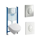 WC suspendu sans bride Villeroy et Boch O Novo version gain de place Bati support Grohe plaque de commande Grohe Skate Air blanche