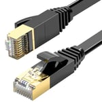 ULTRICS Cat7 Ethernet Cable 15M, Long Internet Cables High-Speed 10Gbps 600MHz/s Gigabit Flat Network Lead, LAN Patch Cord with RJ45 Compatible with Cat6, PS4, PS5, Xbox, Router, Switch, PC- Black