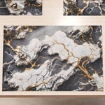 MARBLELIZED - Sets de Table américains lavables en Tissu Effet marbre Gris foncé, Lot de 6 (30 x 45 cm) - Élégant, idéal pour Le Petit-déjeuner, Le déjeuner et Le dîner, idée Cadeau, 100% fabriquée