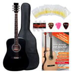 Kit Guitare Acoustique Dreadnought pour Gaucher avec Housse Plectres Corde Noir