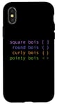 Coque pour iPhone X/XS Codeur informatique HTML drôle en bois carré en bois rond parenthèses