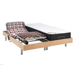 Lit électrique de relaxation tout plots + matelas ressorts ensachés et mémoire forme - 2 x 80 x 200 cm - Chêne - phanes de dreamea