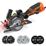 DOVAMAN Circular Saw, 710W Mini Circular Saw with Laser, 3500rpm, Metal Auxiliary Handle, Cutting Depth 43mm (90°), 29mm (45°), 6 Saw Blades Ideal for Wood, Soft Metal, Plastic, Tile - MCS01A