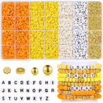 5000 st Lerlera Pärlor Armband Gör-Det-Själv-Set för Flickor Vännskapslera Pärlor för Armband Gula Orange Vita Pärlor Bokstäver Guld Pärlor för Smyckestillverkning K Yellow Series Clay Beads