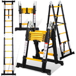 Tubiaz 1,9m+1,9m Échelle Télescopique Alu Jaune Portable Echelle Multi-Fonction en Aluminium, Capacité 150 Kg ,6+6 Echelons