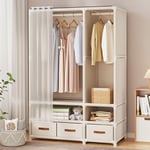 Armoire de Rangement Chambre 168.5x109x45cm en Blanc Penderie Garde-Robe Avec 3 Tiroirs en Tissu