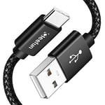 CLEEFUN USB to USB C Fast Charger Cable 1M, 3A Type C Fast Charging Nylon Braided Lead for iPhone 15 16 Plus Pro Max, iPad, Samsung Galaxy, Tablets, Laptops, Wall/Car Chargers etc - 3.3ft/Black