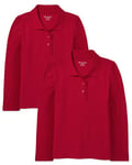 The Children's Place Girls' Multipack Long Sleeve Ruffle Pique Polos Shirt, Ruby 2-Pack, X-L (Pack of 2)