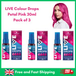 3 x Schwarzkopf LIVE Colour Drops Petal Pink Semi-Permanent Hair Dye - 30ml